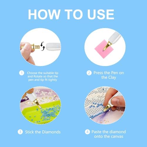 24pcs Diamond Art Pen Set with Metal Tips, Diamond Painting Accessories and Tools Kit for Adults(Three Pen + 12 Tips + 9 Dotting Clay)