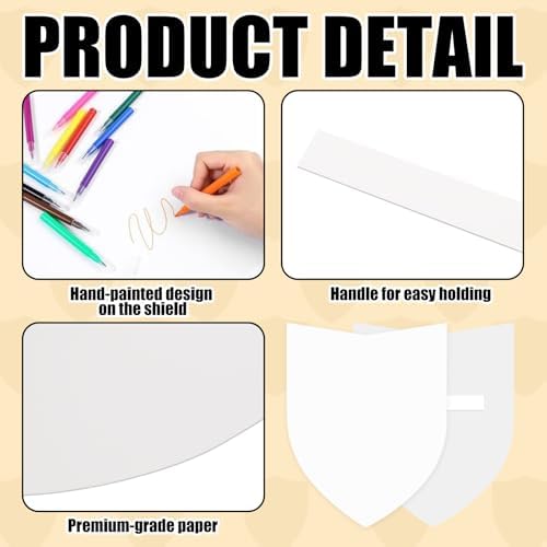 TANEMUDO 84 Pcs Blank Paper Shields with Handles DIY Craft Cardboard Shields for Decorate Party Play Castle Activities Gift