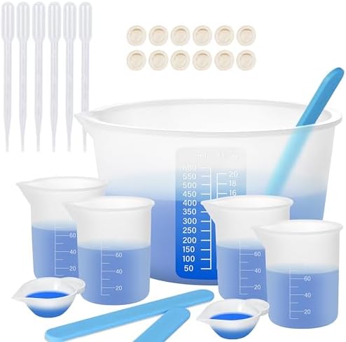 KISREL Silicone Measuring Cups for Resin, Resin Supplies with 600&100ml Cups, Resin Mixing Cups, Silicone Stir Sticks, Epoxy Mixing Cup