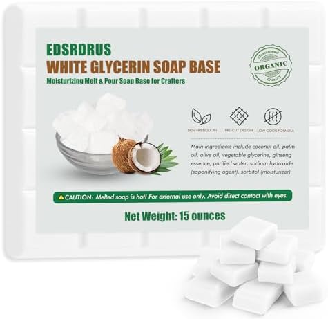 EDSRDRUS 15 Ounces Glycerin Soap Base - Unscented Melt and Pour Soap Base for DIY Crafting, Easy to Cut, Vegan and Natural, Moisturizing and Gentle on Skin, Perfect for Soap Making Supplies (White)
