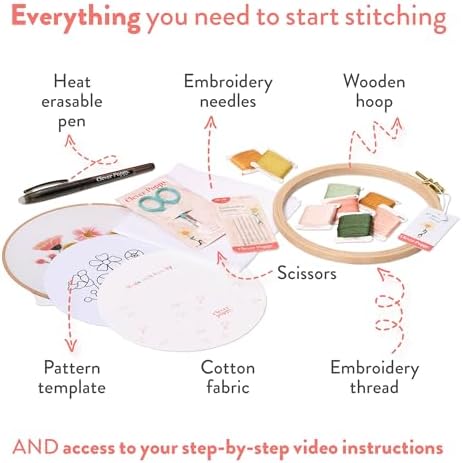 Clever Poppy Sunset Meadow Beginner Embroidery Kit – Easy Embroidery Kit for Beginners with Hoop, Thread & Patterns – Hand Embroidery Kit for Adults and Teens – Complete Embroidery Starter Kit
