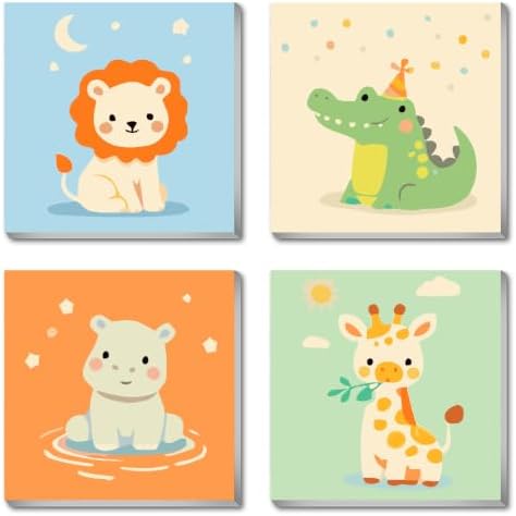 FQOVKYN 4 Pack Framed Paint by Numbers Kit for Kids, Cute Animal Paint by Numbers for Kids Ages 4 8 12, Easy Acrylic Oil Painting Kits for Home Wall Decoration 8x8 inch