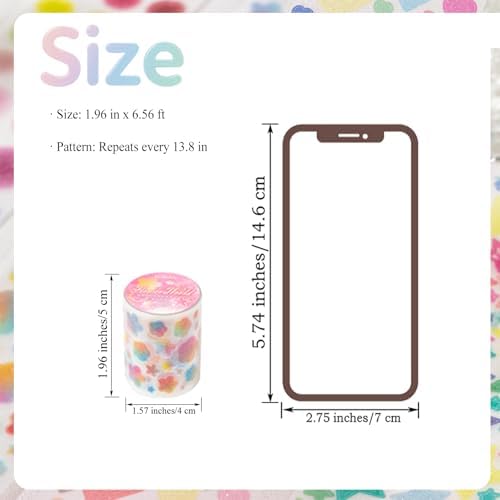 Colorful Gradient Heart Circle Flower Star PET Tape Stickers For Journaling Pre Cut Hearts Circles Stars Flowers PET Washi Tape Set Junk Journal Decorative Floral Circular Stickers Scrapbook Supplies