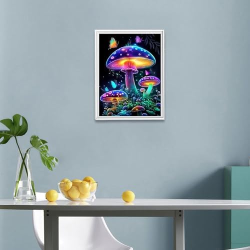 DIYDECORFUN Mushroom Diamond Art Kits for Adults,5D Full Drill Round Diamond Painting for Beginners,DIY Paint with Diamonds Mushroom Gem Arts Crafts for Wall Office Decor 12x16 Inch