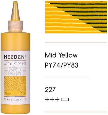 MEEDEN Mid Yellow Acrylic Paint: Matte Finish 250ml/8.45oz Soft Body