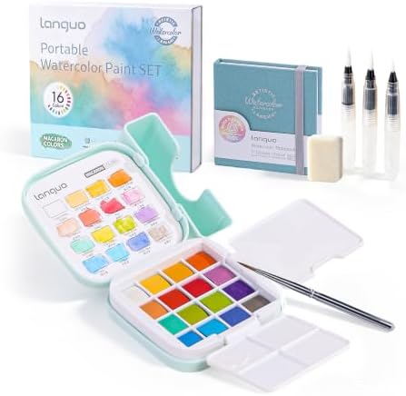 Mini Watercolor Paint Set 16 Colors, Travel Art Kit All-in-One
