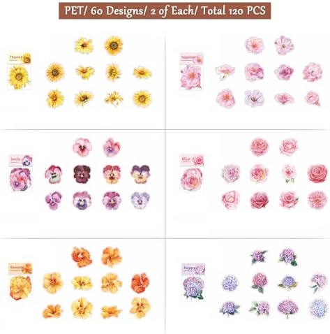 120pcs Large Waterproof Transparent Flower Stickers