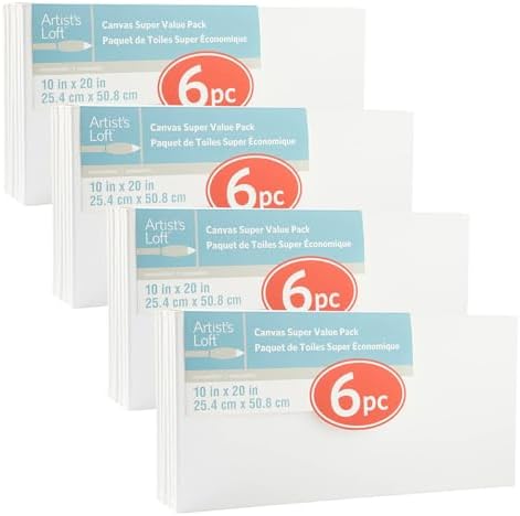 6 Count (24 Total) 10” x 20” Super Value Canvas by Artist's Loft Necessities - Acid Free Cotton Canvas for Paint, Acrylic, & Oils - Bulk 4 Pack