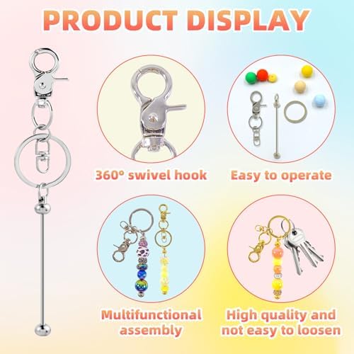 24Pcs Beadable Keychains Bars bulk - 12 Gold & Silver DIY Metal Beaded Keychain Making Kit + 12 Bags Included, Bead Keychain Supplies,Blank Key Chain, Perfect for Women, Men, Birthday Gift