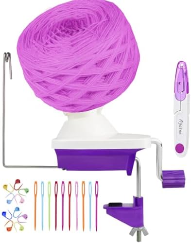Yarn Ball Winder, Yarn Winder Knitting Set Hand Operated Ball Winder with Tabletop Clamp for Yarn Storage (22) (Purple)