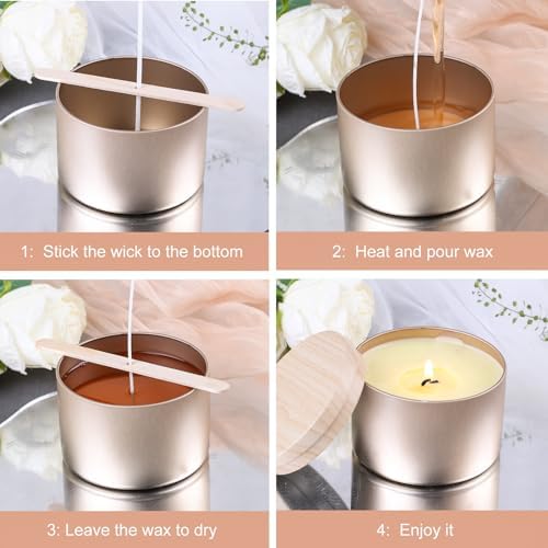 CONNOO 24 Pack - 12pcs 8oz & 12pcs 4oz Champagne Gold Candle Tins with Lids