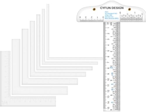 CYFUN DESIGN 8 Pcs Creative Positioning Pieces Card Corners Helpers with 6" Clear T Square Ruler Stamping Corners Paper Craft Supplies Scrapbooking Tools for Paper Craft Card Making and Scrapbooking