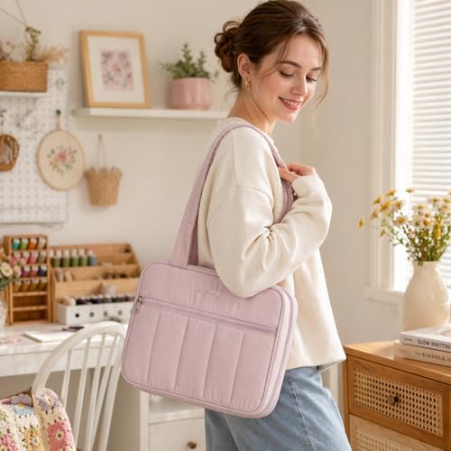 AMOIGEE Sewing Bag Organizer with 17 Clear Pockets and Tool Holders