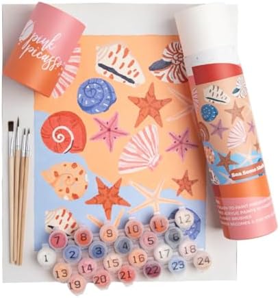 Pink Picasso Paint by Number Kit, All Ages, 8x10, See Some Shells | Mid Century Modern Collection, Acrylic Paints and Brushes included, Pre-printed high quality canvas, DIY art kit, Gift-ready
