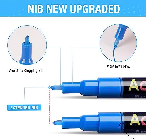 JR.WHITE Acrylic Paint Pens Paint Markers Set of 24: Extra Fine Point Acrylic Markers For Rock Painting Wood Glass Fabric Ceramic For Adults Kids Art Craft