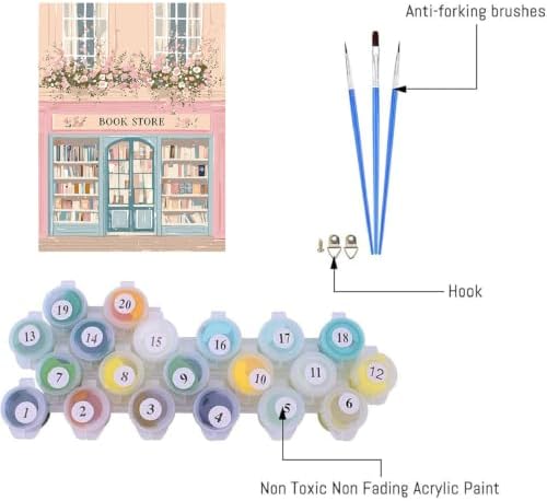 AIBOERL Paint by Numbers Kit for Adults Beginner,Pink Book Shop, 12X16In