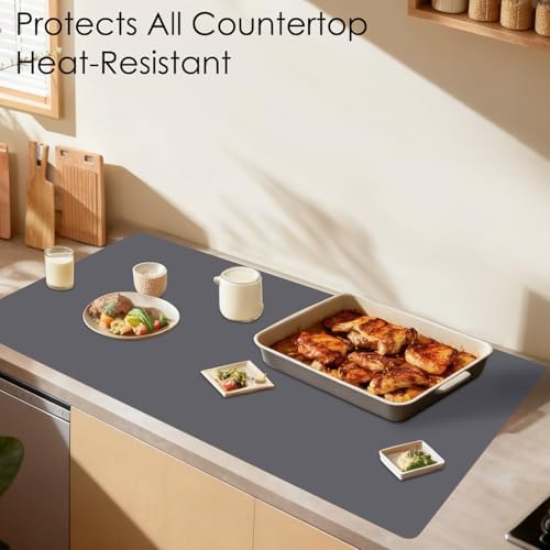 Thick(2MM) Extra Large Silicone Mat for Kitchen Counter 39.4" x 23.6" Silicone Table Mat for Resin Workbench Mat Heat Resistant Mat Coffee Bar Mats,Dark gray