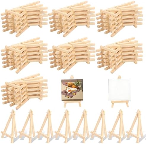 Yiksonyo 80 Pack 5.7 Inch Wooden Easel, Tabletop Wood Easels, Small Wooden Easel for Painting, Art, and Crafts