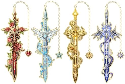 4Pcs Fantasy Sword Bookmarks for Books Journals Planners, Cool Forth Wing Metal Book Marker for Reading Women Men, Unique Book Marks Gifts for Book Lovers, Reading Accessories for Students Adults Kids