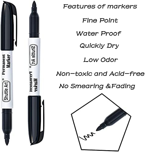 Shuttle Art Black Permanent Markers, Fine Tip Pens, 24 Pack, Quick Drying