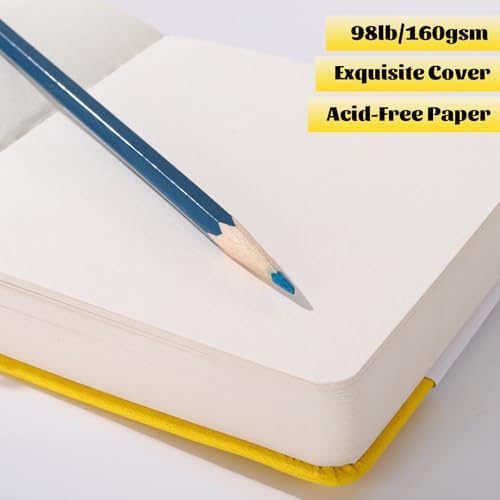 Hardcover Pocket Sketchbook, 5" × 5", 80 Sheets Small Sketch Book, Yellow
