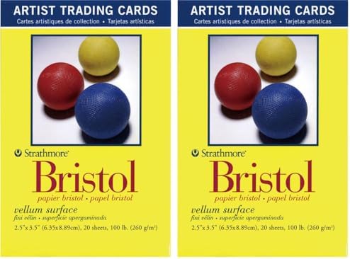 Strathmore Artist Trading Cards Vellum Bristol Paper, 2.5x3.5 inches, 20 Cards (100lb/270g) - Artist Paper for Adults and Students (Pack of 2)