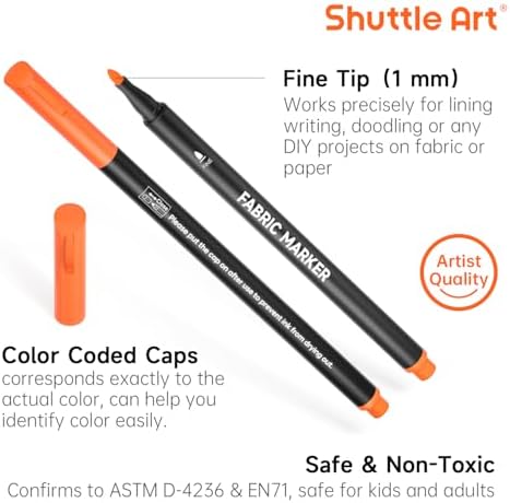 Shuttle Art Fabric Markers, 36 Colors, Fine Tip, with 11 Stencils
