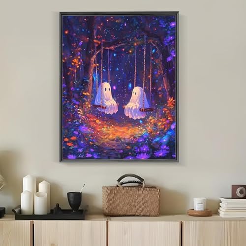 CraftBliss Halloween Forest Ghost Paint by Numbers Kit for Adults Beginners, DIY Paint by Numbers Kits for Adults Without Frame, Acrylic Paint Canvas Painting Kits Art Home Decor 16x20 Inch