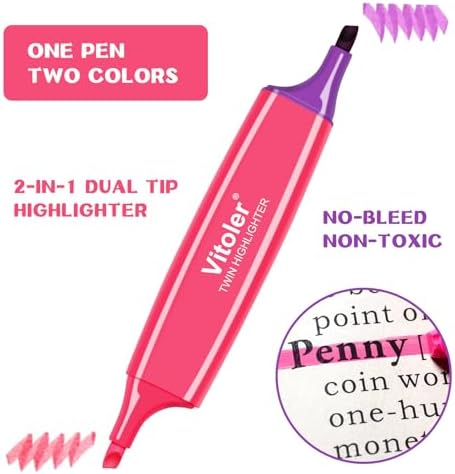 Vitoler Highlighters Assorted Colors,Bible Highlighters,6 Pcs,12 Colors,Dual Tips,No Bleed,Aesthetic Highlighter,Marker Pens for Office Supplies