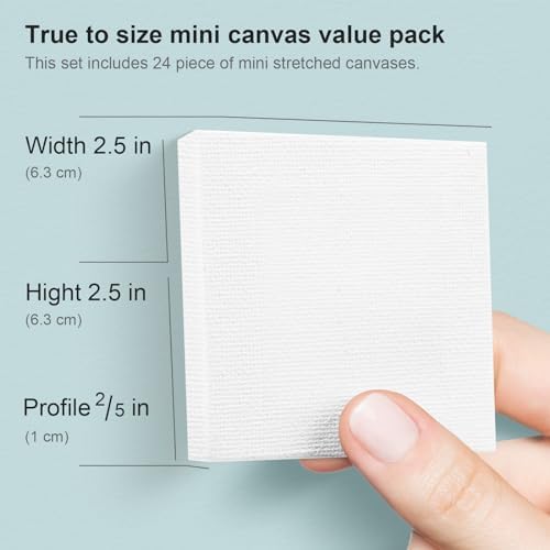 AUREUO Mini Stretched Canvas - 2.5x2.5 Inch / 24 Pack - 2/5 Inch Profile Small Square Canvas - Gift Set Bulk Pack Canvases for Acrylic Painting & Craft