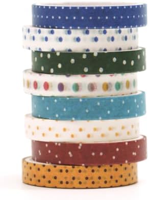 YUBBAEX 8 Rolls Basic Washi Tape Set Cute Pattern Masking Decorative Tapes for Arts, DIY Crafts, Journals, Planners, Scrapbooking, Wrapping (Primary Mix)
