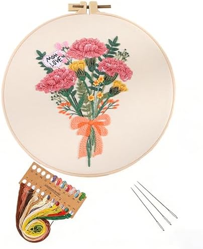 BoAn Carnation Embroidery Kit for Adults, Floral DIY Cross Stitch Starter