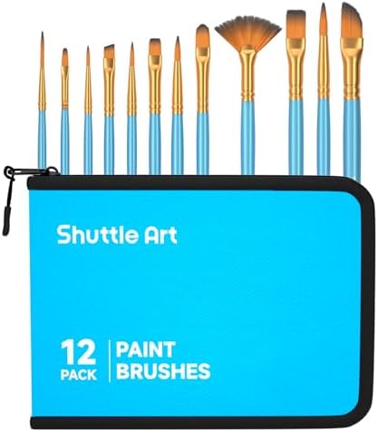 Shuttle Art 12 PCS Paint Brush Set with Case, Assorted Shapes & Sizes for Acrylic, Watercolor, Oil, and Gouache, Perfect Artist Brushes for Kids, Beginners, and Professionals, Ideal for Home or Travel