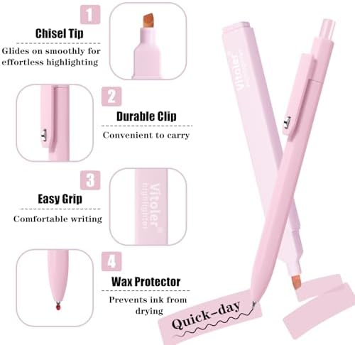 Vitoler Highlighters and Gel Pens，12 Pack Assorted Colors | Chisel Tip Quick Dry Aesthetic Highlighters and 0.5mm Black Ink Pens for Study, Journaling and Office Supplies