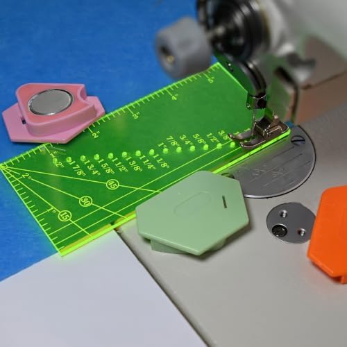 Magnetic Seam Guide for Sewing Machine with Piercing Seam Guide Ruler,Seam Gauge Ruler,Universal Sewing Machine Quilting Accessories for Hemming,Mitered Corners,Yellow
