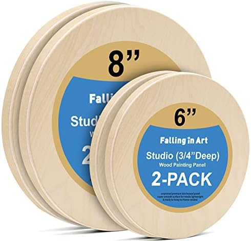 Falling in Art 4 Pack 6&8 Unfinished Round Birch Wood Panels for Painting