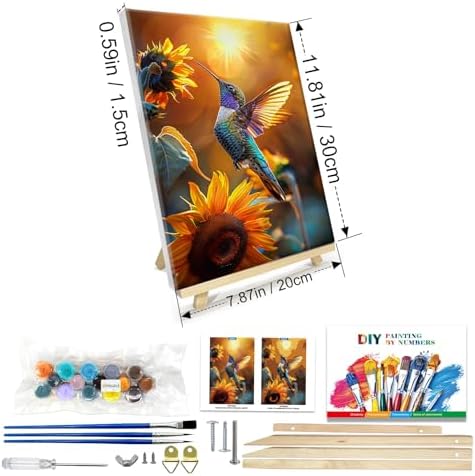 JOOZ Paint by Numbers Kit for Adults with Frame, Hummingbird Paint by Number with Easel, DIY Hummingbird Oil Painting by Numbers, Adult Paint by Number Kits Framed Canvas for Wall Decor 8x12 Inch