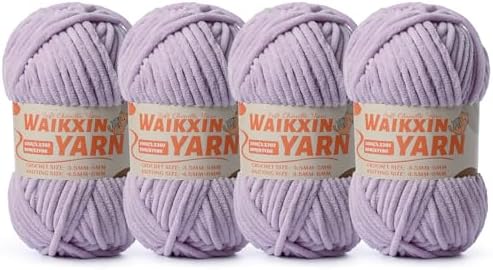 （4 Light Purple） 4 Pack Super Soft Fuzzy Chenille Chunky Yarn for Crocheting, 400g (350yds) Velvet Fluffy Amigurumi Yarn for Hand Knitting Baby Blankets Weaving Craft
