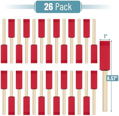 Bates- Foam Paint Brushes with Wood Handle, 1 Inch, 26 Pack, Red, Sponge Brushes for Painting, Sponge Paint Brush