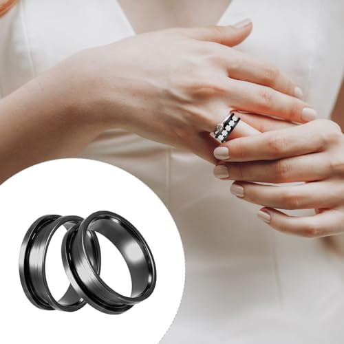 Ring Blanks, 14 Pcs Stainless Steel Finger Rings Grooved Core Inlay Blank Rings US Size 6/7/8/9/10/11/12 Empty Ring Blanks for Jewelry Making Kit Supplies (Black)