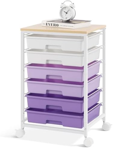 Sykiariol Rolling Cart with 6 Drawers,Purple