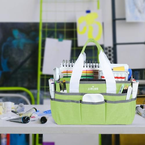 JJRING Craft Organizer Tote Bag Art Storage Caddy Cyan | With Multiple Pockets For Sewing, Scrapbooking, School, Medical, And Office Supplies