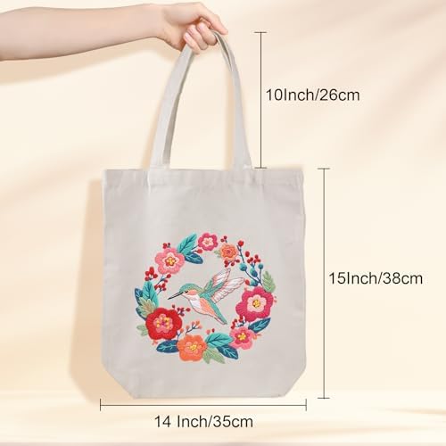 Louise Maelys Hummingbird Embroidery Kit Canvas Tote Bag for Beginners