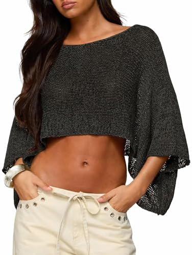 MAKABO Women's Off Shoulder Mesh Knit Cover Up Summer Beach Asymmetrical Vacation Bolero