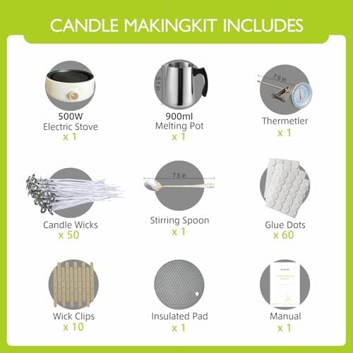 PICASORT Candle Making Supplies - Candle Making kit with Hot Plate,Wax Melting Pot,Thermometer,Stirring Spoon,Candle Wick Etc, DIY Kits for Beginners
