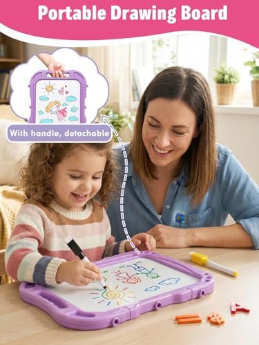 Lehoo Castle Easel for Kids 3-5, Magnetic Chalkboard Whiteboard(Purple)