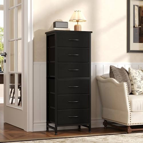Sweetcrispy Tall Fabric Dresser for Bedroom, 6 Drawer Chest of Drawers