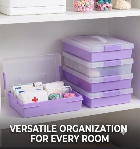 2-Pack Craft Organizers and Storage Box with Removable Tray, Portable Project Case with Handle and Lid, 2-Tier Art Supply Organizer, Document File Box for A4 Paper, Scrapbook, 5-Quart