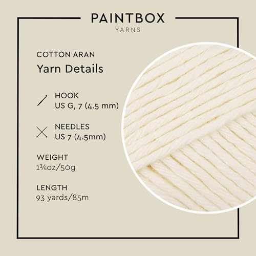 Paintbox Yarns 100% Cotton Aran Yarn Pack of 5 x 1.76oz / 50g, 93yds / 85m