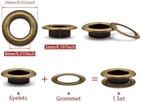 SEMINI 200 Sets 8mm Bronze Grommet Eyelet Kit for Fabric Leather Crafts